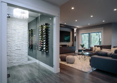 Alexandra Interiors contemporary custom wine cellar. Interior design Vancouver